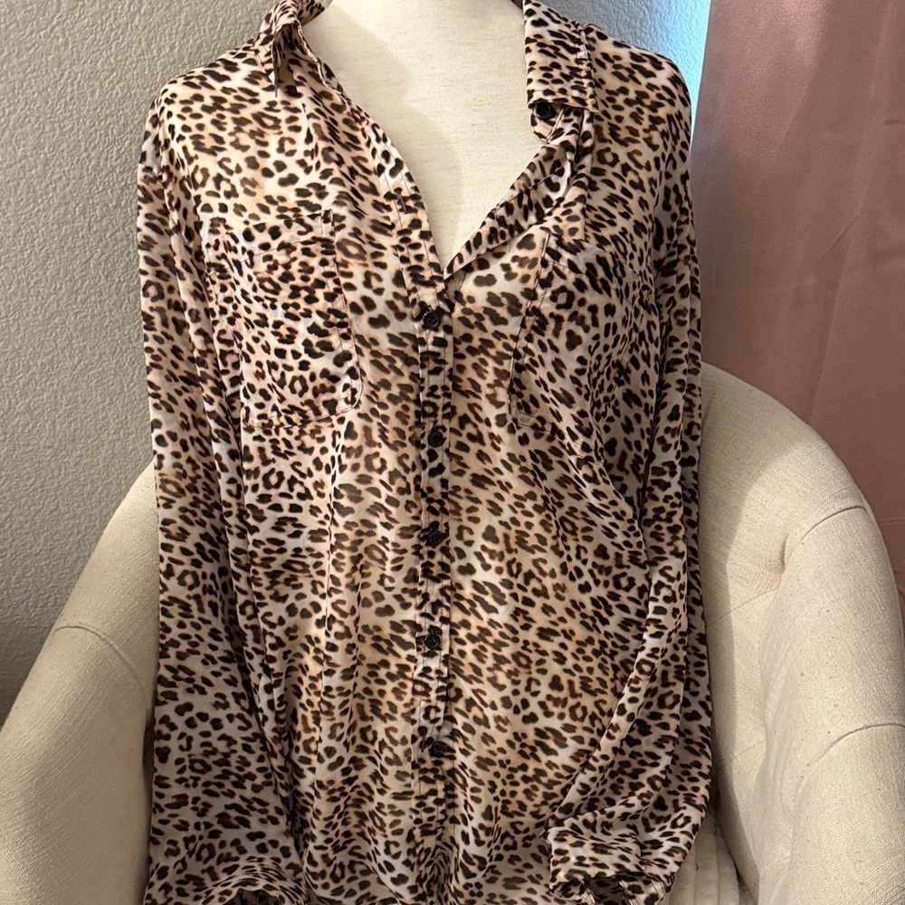 Victoria's Secret  Sheer Animal Print Button-Down Shirt